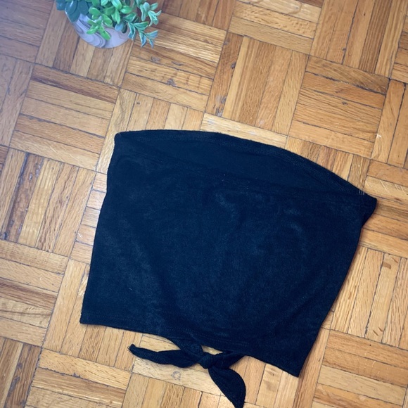 NEW! FAUX VELVET STYLE FRONT TIE TUBE TOP SLEEVELESS CROP PARTY TOP SHIRT - Picture 6 of 8